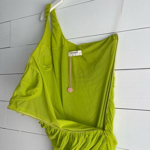 NWOT House of CB Nia Acid Green Ruched MIDI Dress Size XSmall - Picture 4 of 10